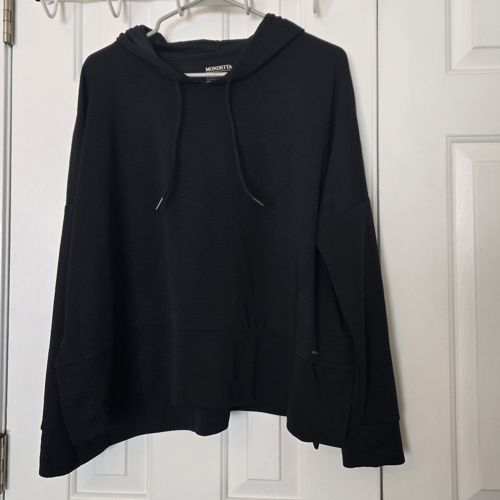 Mondetta Performance Luxury Women's Black Cropped Hooded Sweatshirt Size L